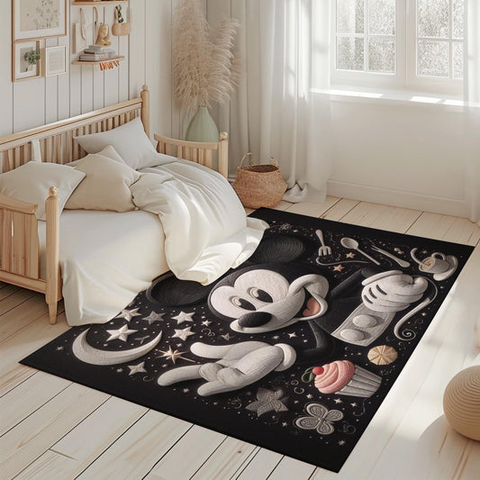 Disney Mickey Mouse Nursery Rug, Black and White Mickey Rug, Mickey Mouse Decor, Playroom Rug, Baby Room Decor, Kids Room Rug,  Area Rug