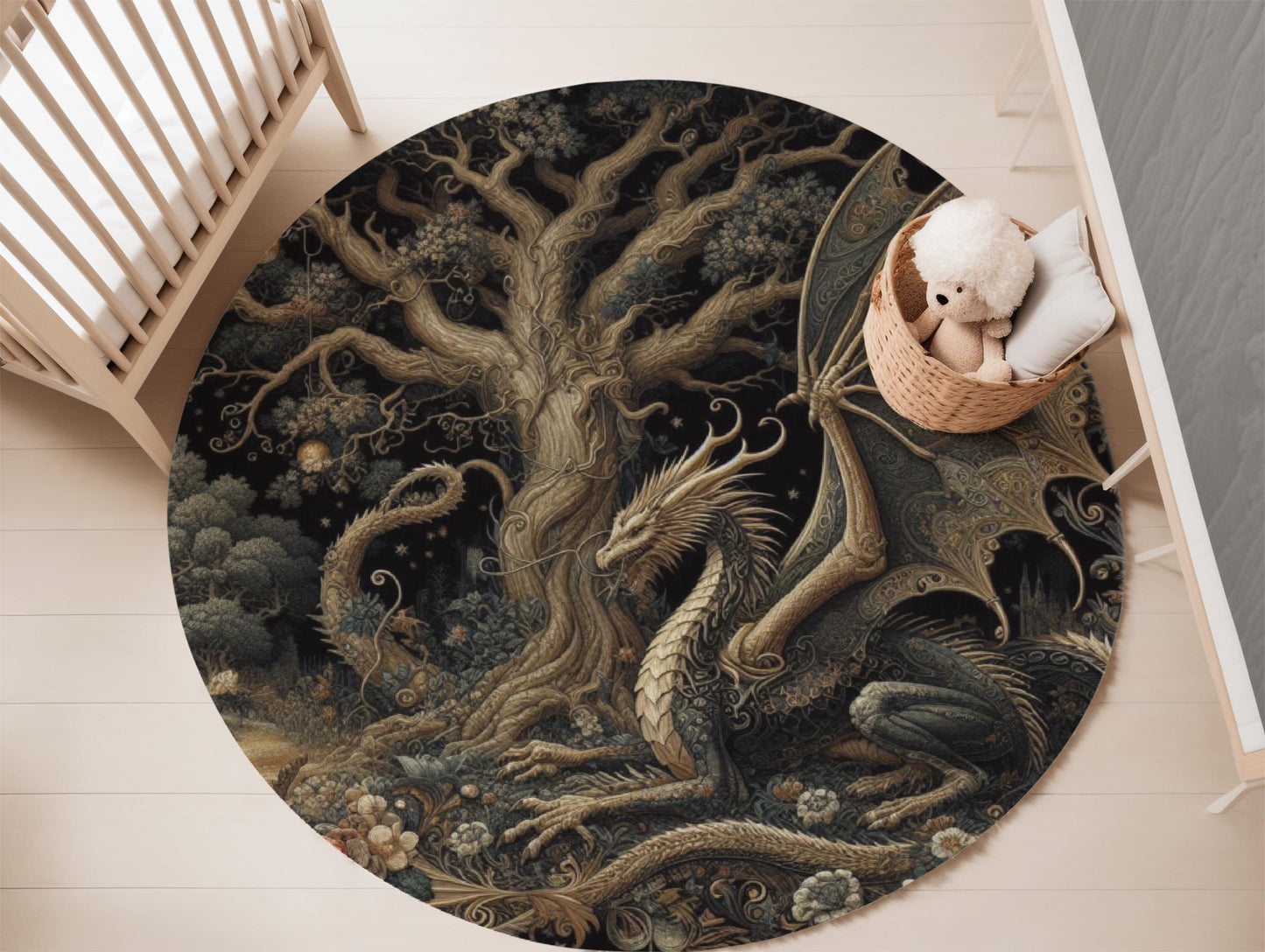 Dragon Rug, Fantasy Rug, Mythical Creature Rug, Area Rug,Tree of Life Rug,Dark Academia Rug,Gothic Book,Fairycore Bedroom Rug,Magical Dragon