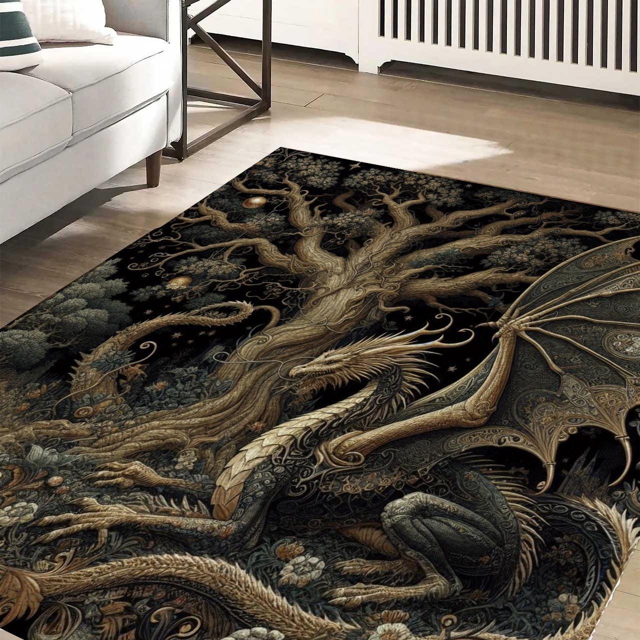 Dragon Rug, Fantasy Rug, Mythical Creature Rug, Area Rug,Tree of Life Rug,Dark Academia Rug,Gothic Book,Fairycore Bedroom Rug,Magical Dragon