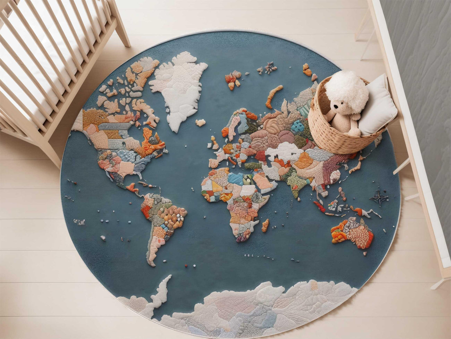 World Map Round Rug, Kids Room Rug, Playroom Rug, Nursery Rug, Bedroom Rug, Educational Rug, World Map Decor, Circle Rug, Area Rug