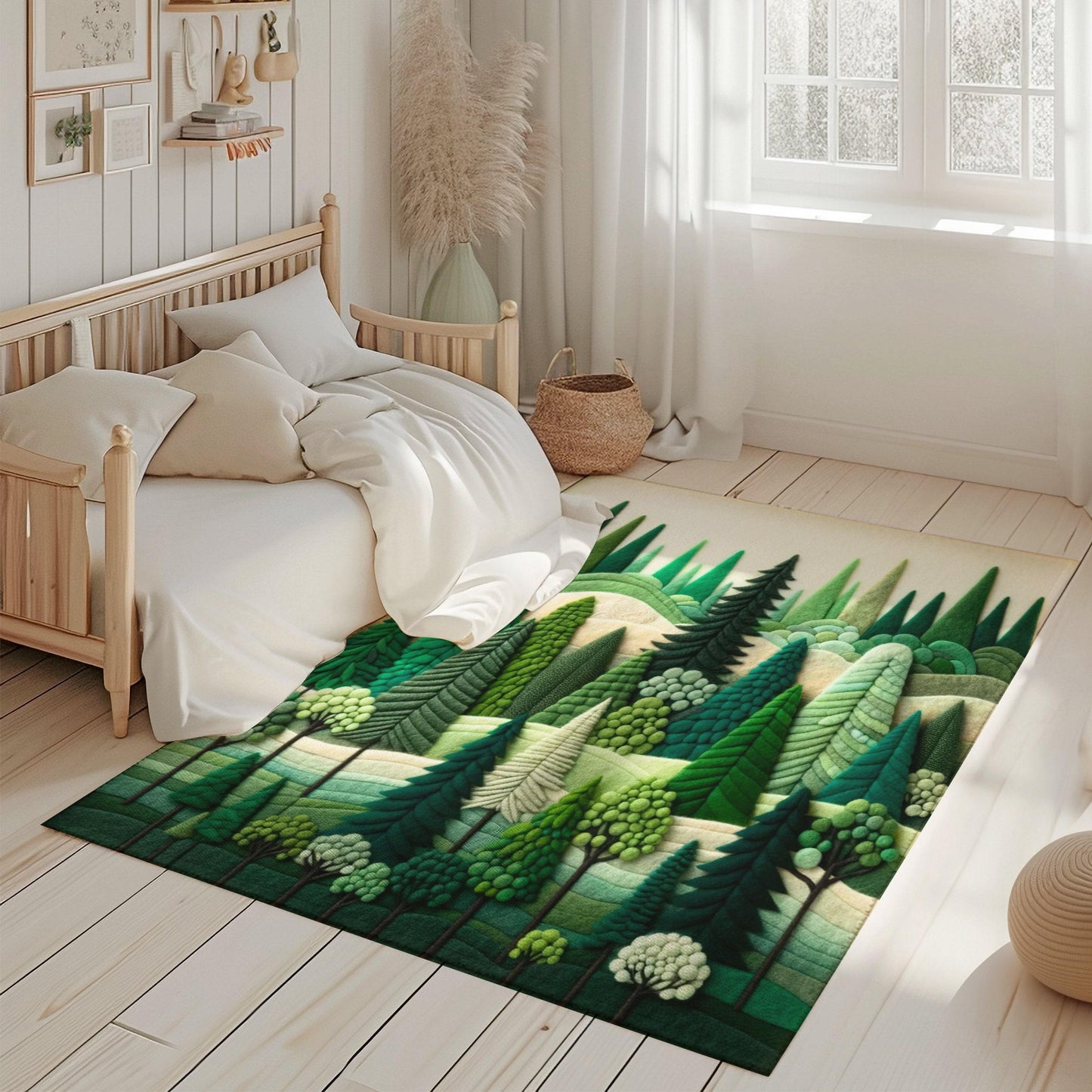 Woodland Adventure Round Rug for Kids, Forest Friends Play Rug, Soft and Cuddly Woodland Friends Rug for Your Little Adventurer, Landscape