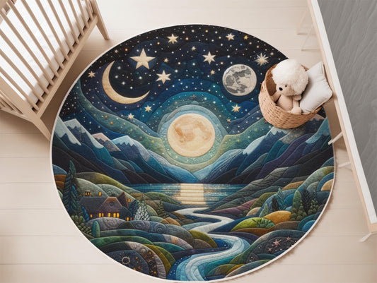 Celestial Sky Rug, Landscape Rug, Night Rug, Moon Rug, River Rug, Celestial Decor, Starry Night Rug, Mystical Night Rug, Moon and River Rug