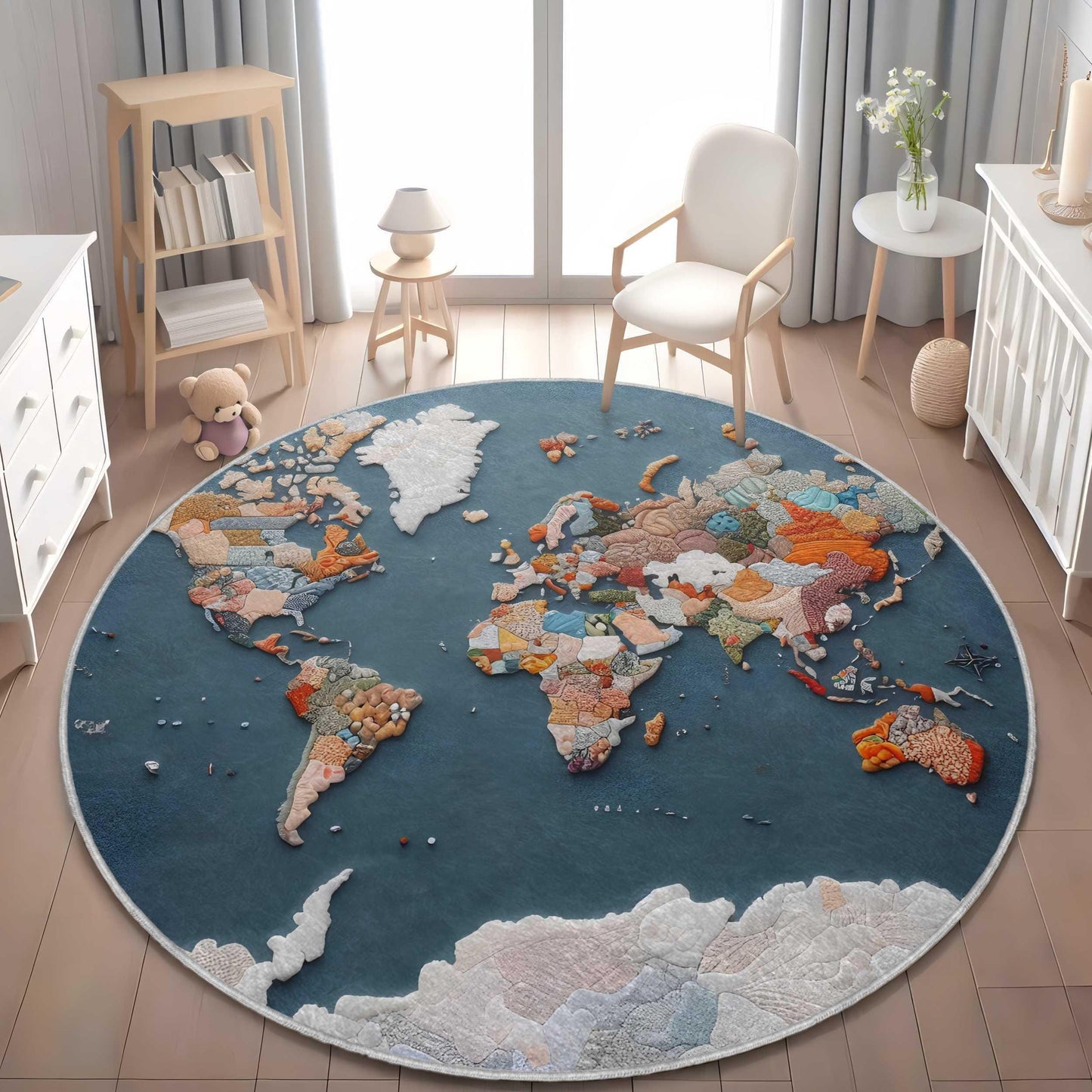 World Map Round Rug, Kids Room Rug, Playroom Rug, Nursery Rug, Bedroom Rug, Educational Rug, World Map Decor, Circle Rug, Area Rug