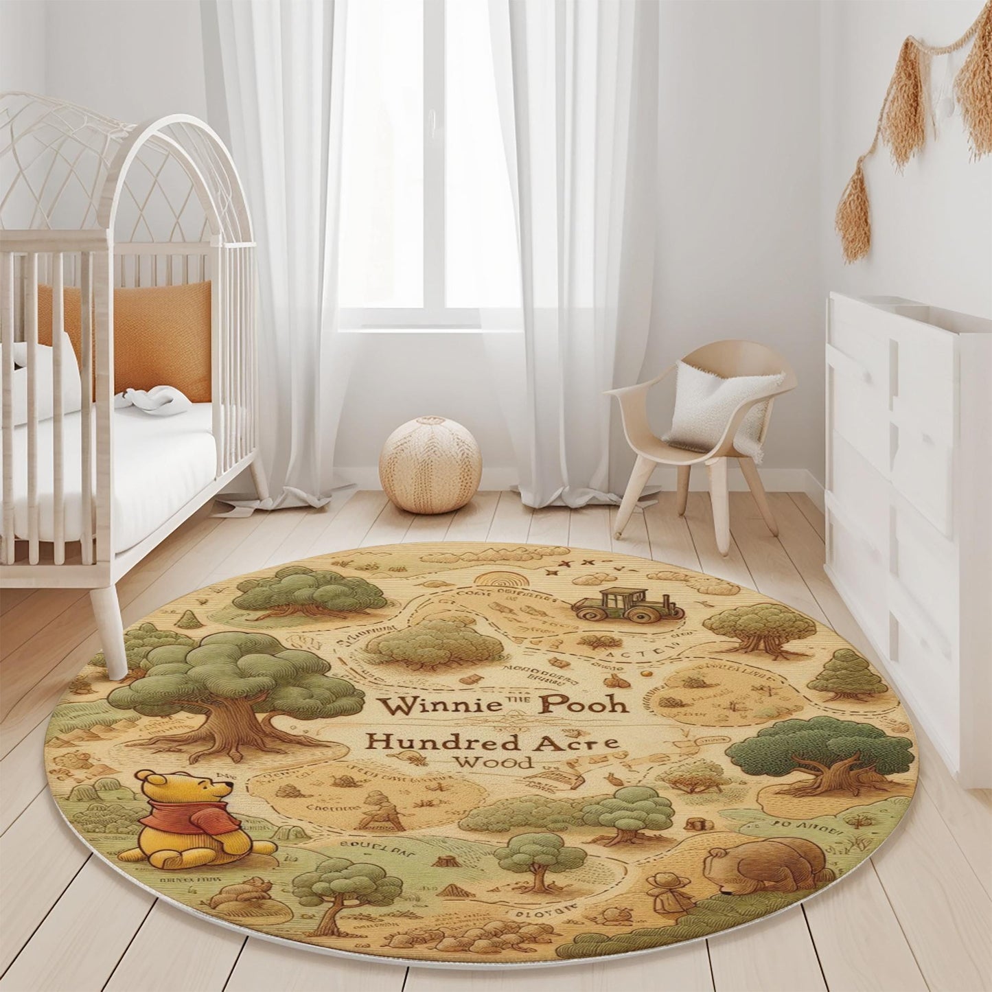 Hundred Acre Wood Nursery Rug, Winnie the Pooh Play Mat, Cartoon Bear Kids Rug, Soft Nursery Rug, Winnie the Pooh Themed Playroom Rug