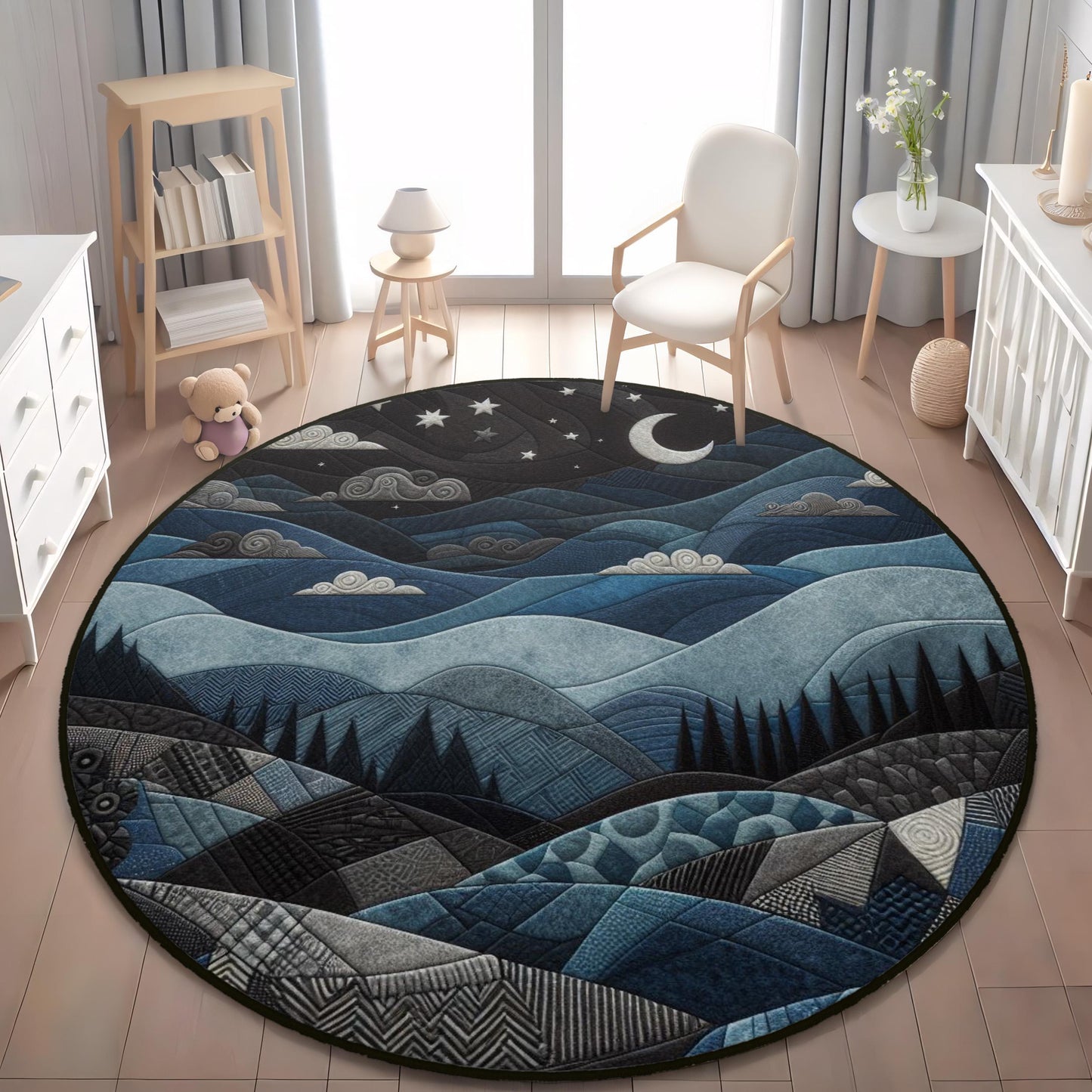 Night Sky Rug, Landscape Rug, Gothic Woodland Rug, Black Rug with Enchanting Forest Design, Dark and Elegant Home Decor, Living Room Rug