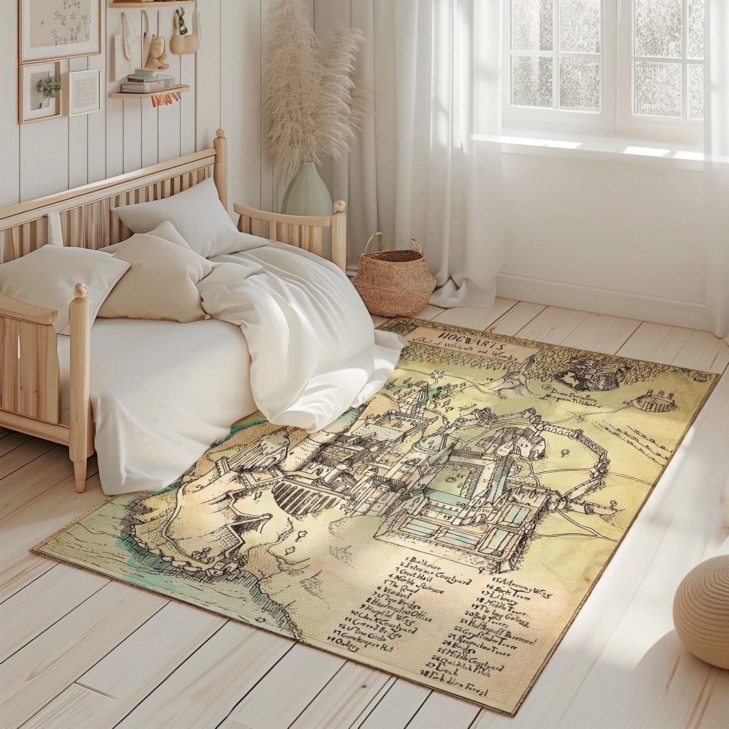 Fantasy Wizarding School Map Rug, Magical Castle Map Carpet, Enchanted World Rug, Wizardry Themed Rug, Youth Room Rug, Teenager Room Rug