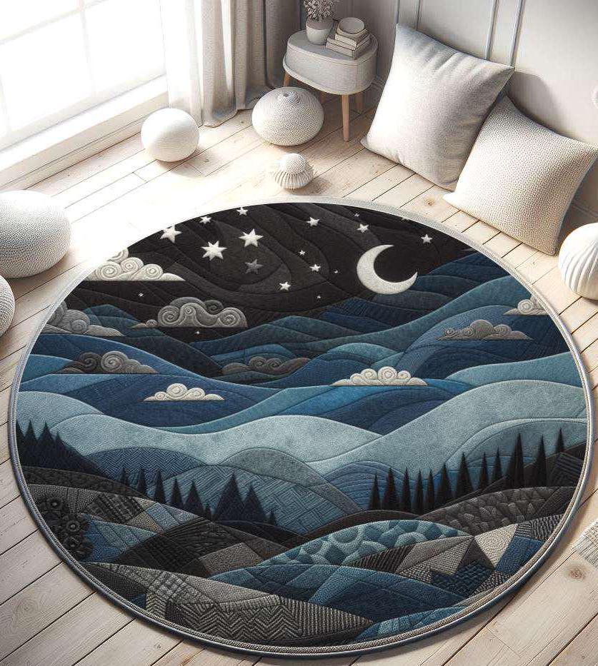 Night Sky Rug, Landscape Rug, Gothic Woodland Rug, Black Rug with Enchanting Forest Design, Dark and Elegant Home Decor, Living Room Rug