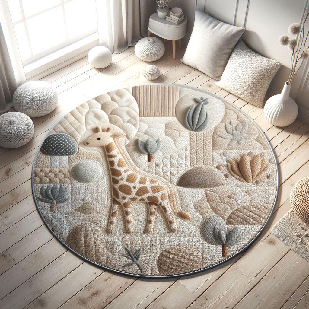 Giraffe Nursery Rug, Baby Room Rug, Kids Room Rug, Round Nursery Rug, Playroom Rug, Animal Rug, Safari Rug, Safari Animals Rug,Gift For Baby