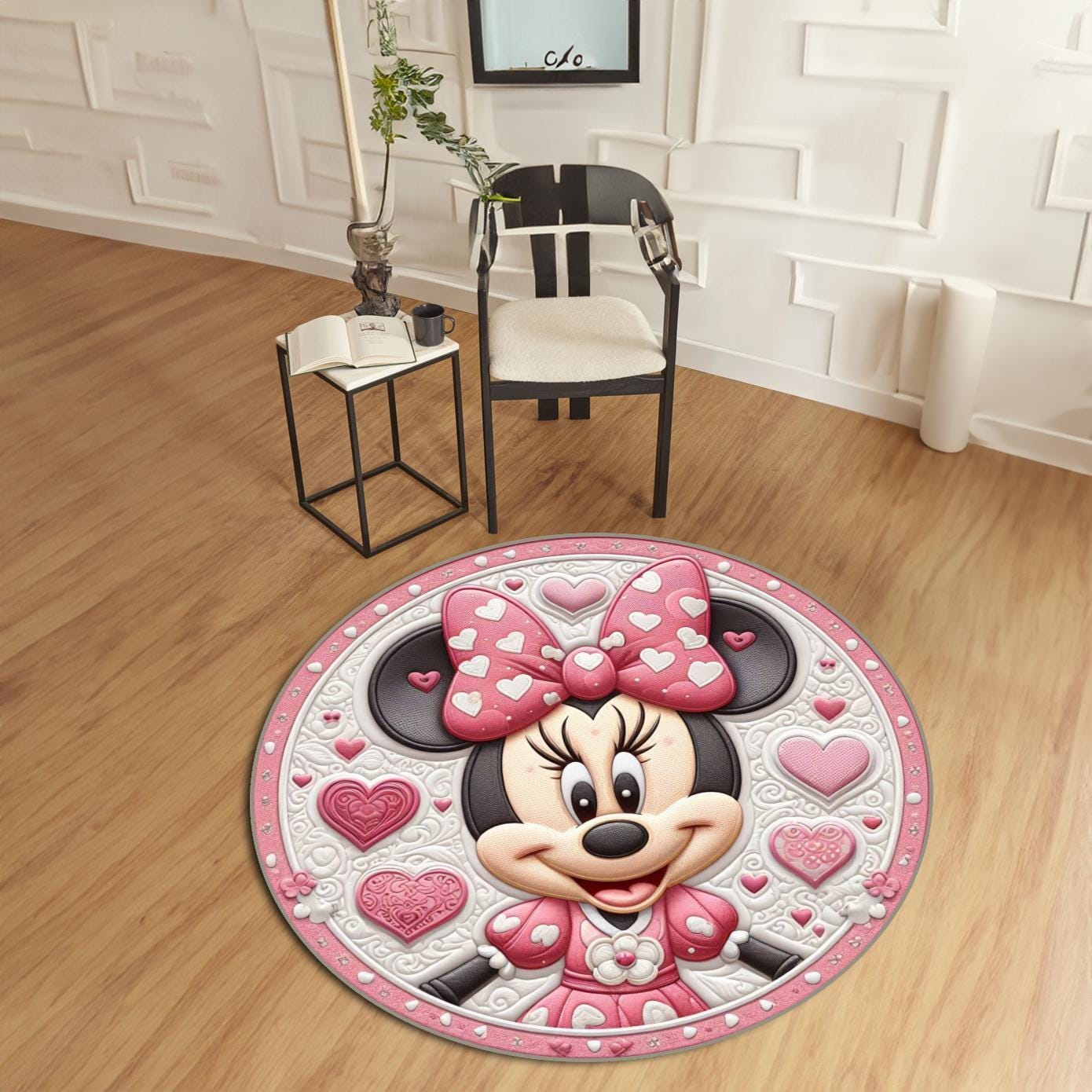 Disney Minnie Mouse Nursery Rug, Soft Pink Minnie Mouse Rug, Baby Room Decor, Playroom Area Rug for Girls, Disney-Inspired Room Carpet