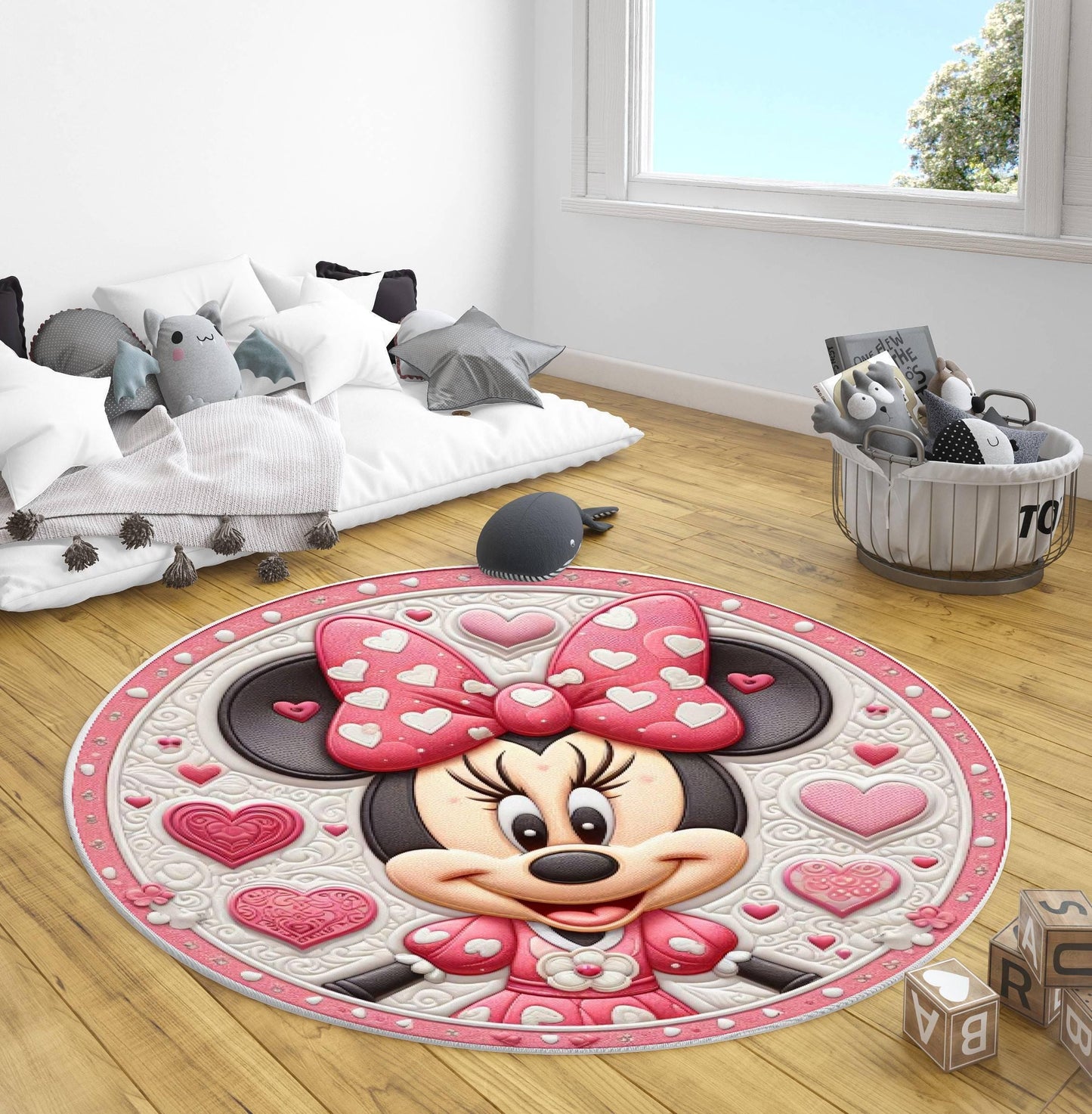 Disney Minnie Mouse Nursery Rug, Soft Pink Minnie Mouse Rug, Baby Room Decor, Playroom Area Rug for Girls, Disney-Inspired Room Carpet