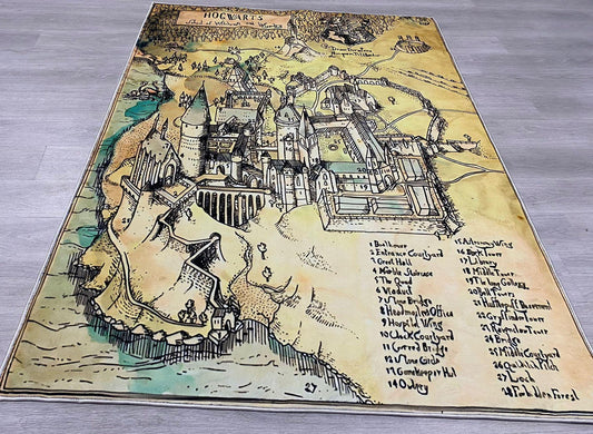 Fantasy Wizarding School Map Rug, Magical Castle Map Carpet, Enchanted World Rug, Wizardry Themed Rug, Youth Room Rug, Teenager Room Rug