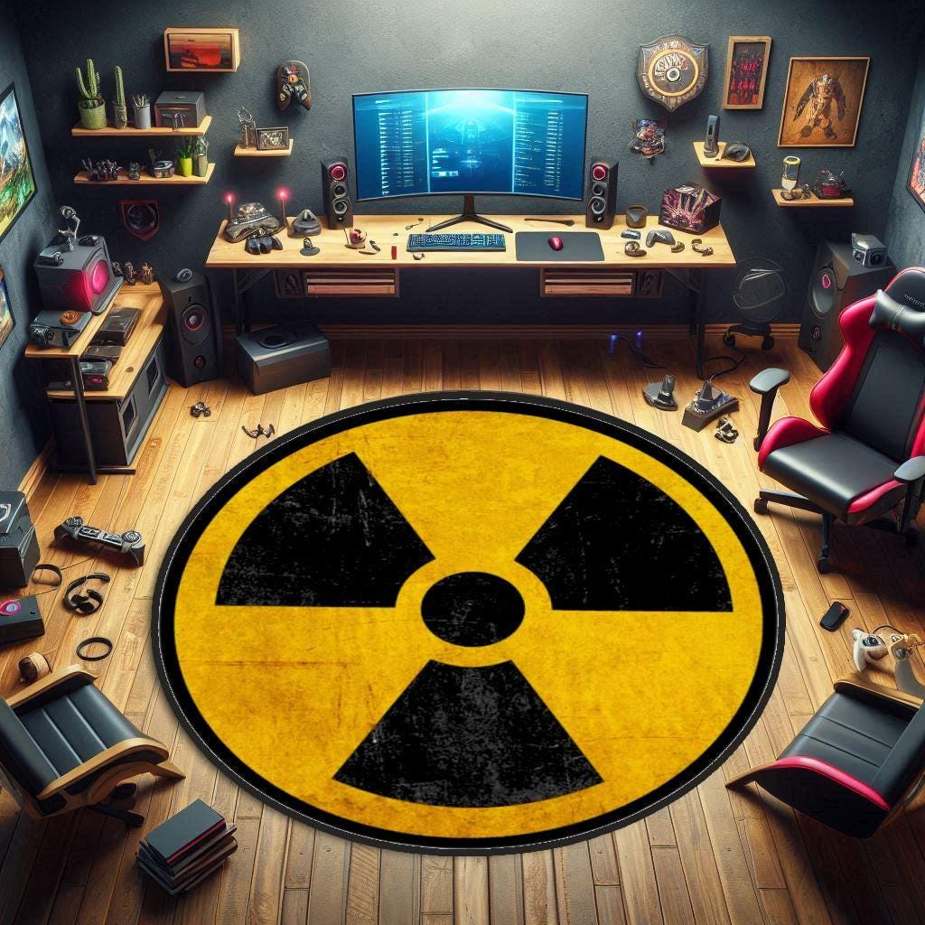 Gamer Rug with Radiation Symbol, Geeky Warning Sign Rug, Gaming Room Decor, Cool Decor for Gamers, Nuclear Symbol Rug, Cool Gaming Gift