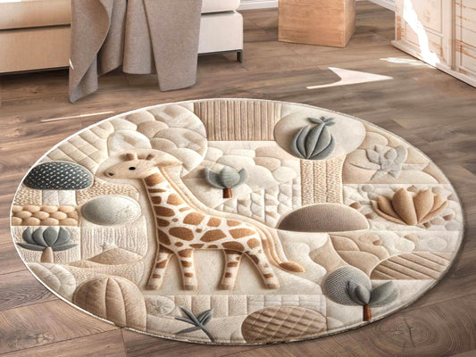 Giraffe Nursery Rug, Baby Room Rug, Kids Room Rug, Round Nursery Rug, Playroom Rug, Animal Rug, Safari Rug, Safari Animals Rug,Gift For Baby