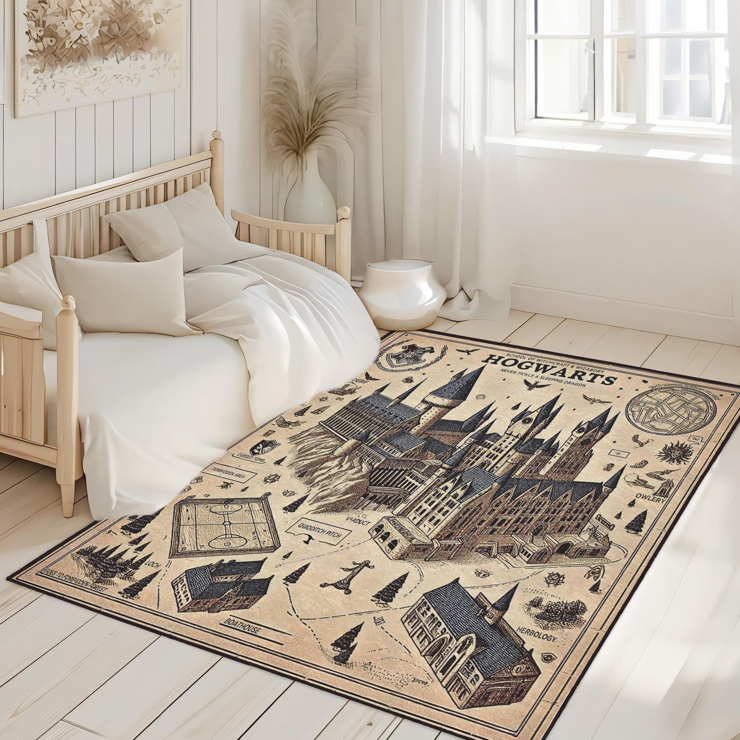 School for Wizarding Rug, Witchcraft Rug, Wizardry Rug, Fantasy Map of Wizarding School Rug, Potter Fans Rug, Kids Room Decor, Youth Rug