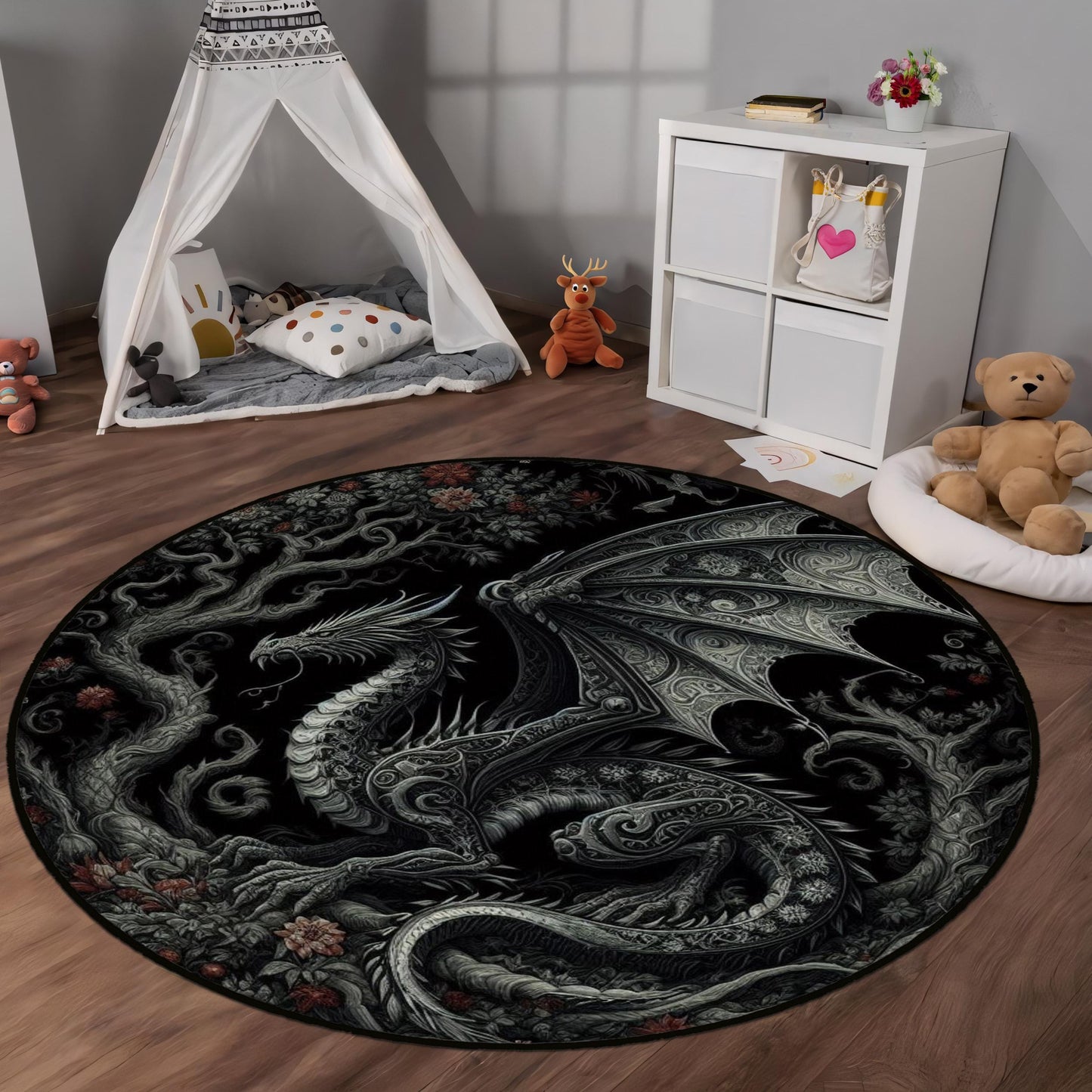 Gothic Rug, Dragon Rug, Fantasy Carpet, Dark Academia Decor, Mythical Creature Rug, Black Rug, Living Room Rug, Bedroom Rug, Dragon Carpet