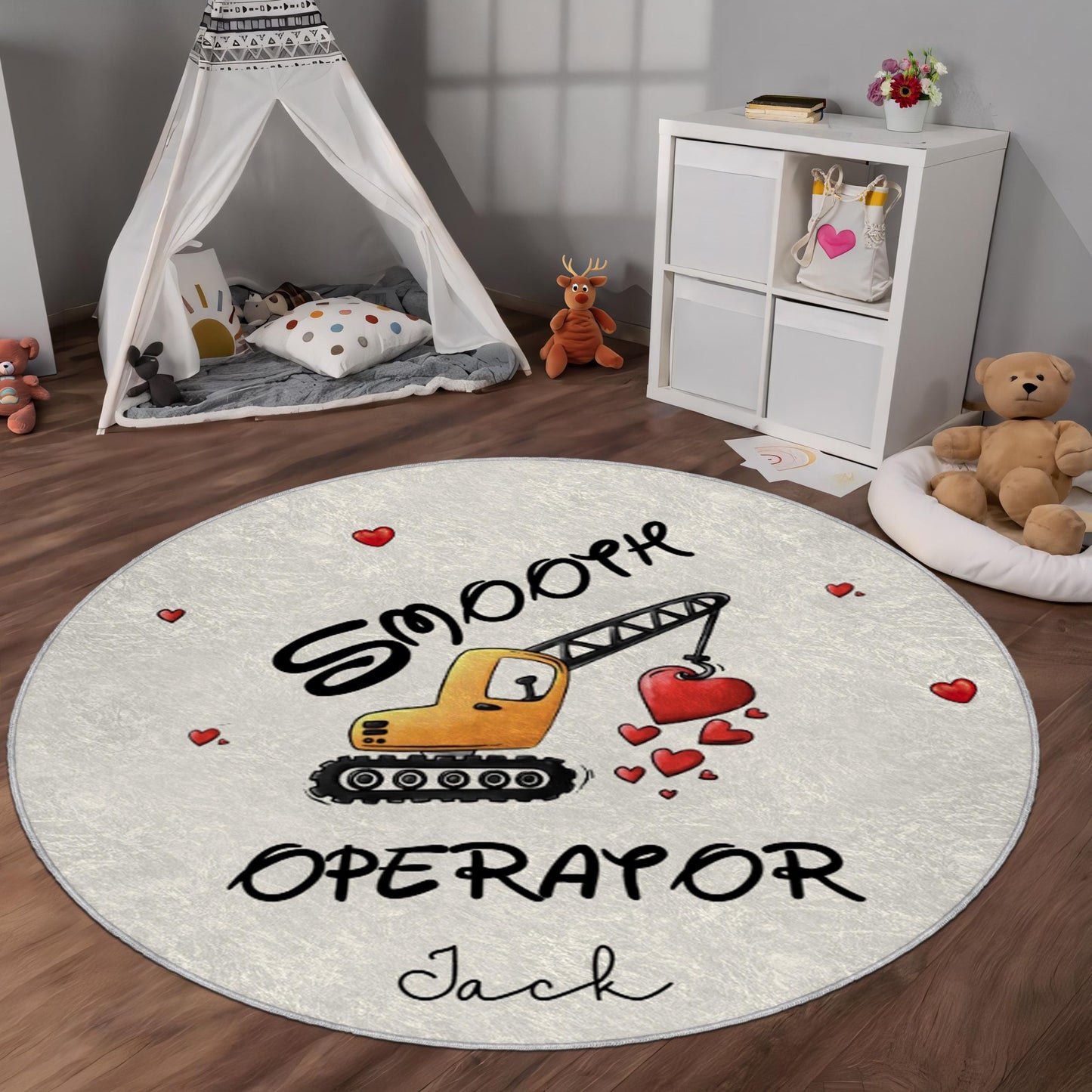 Custom Smooth Operator Rug, Personalized Construction Rug, Valentine's Day Rug, Playroom Decor, Nursery Rug, Round Rug for Boys,Gift for Boy