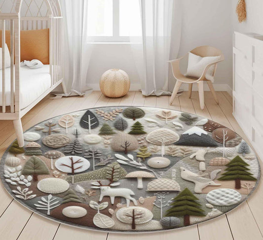 Forest Nursery Rug, Round Rug, Woodland Rug, Forest Animals & Trees Rug, Sensory Play Mat, Nursery Rug, Baby Rug, Fall Hosting Rug