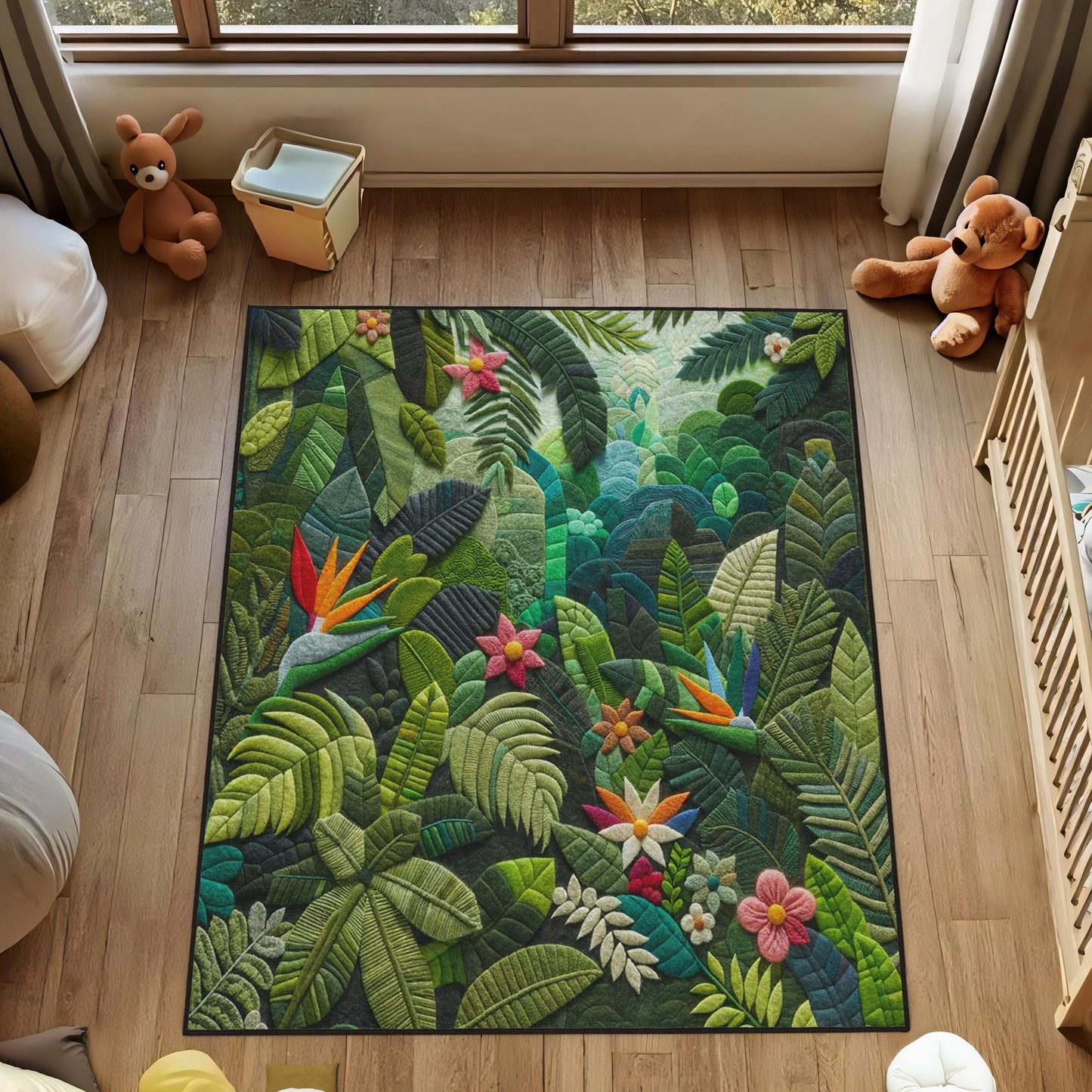 Monstera Rug - Tropical Area Rug, Green Exotic Vibes Carpet, Palm Leaf Design Mat - Child's Paradise Rug, Kids Room Rug, Living Room Rug