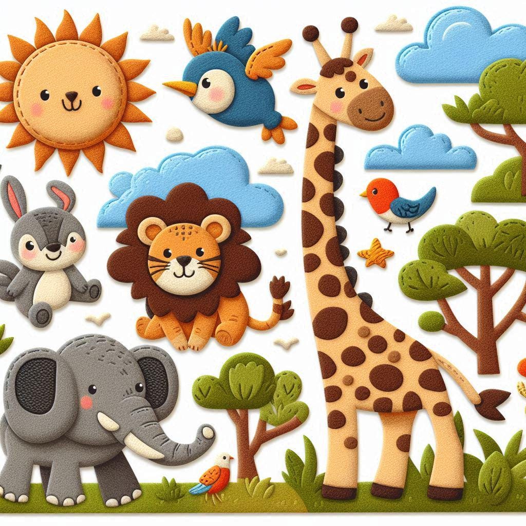 a paper cutout of animals and a giraffe