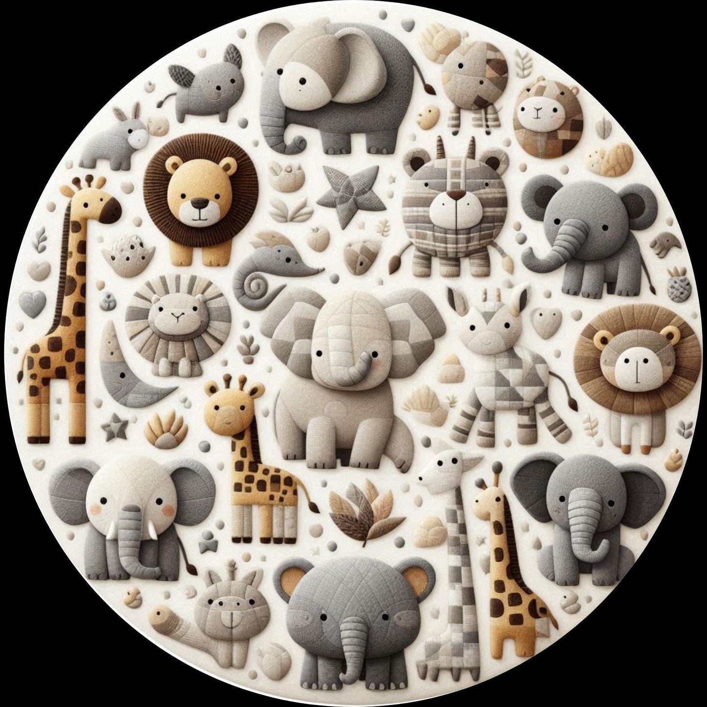 Safari Animals Nursery Rug, Round Rug, Baby Room Decor, Cute Animal Rug, Playful Lions Rug, Elephants & Giraffes Rug,Kids Room Rug Floor Mat