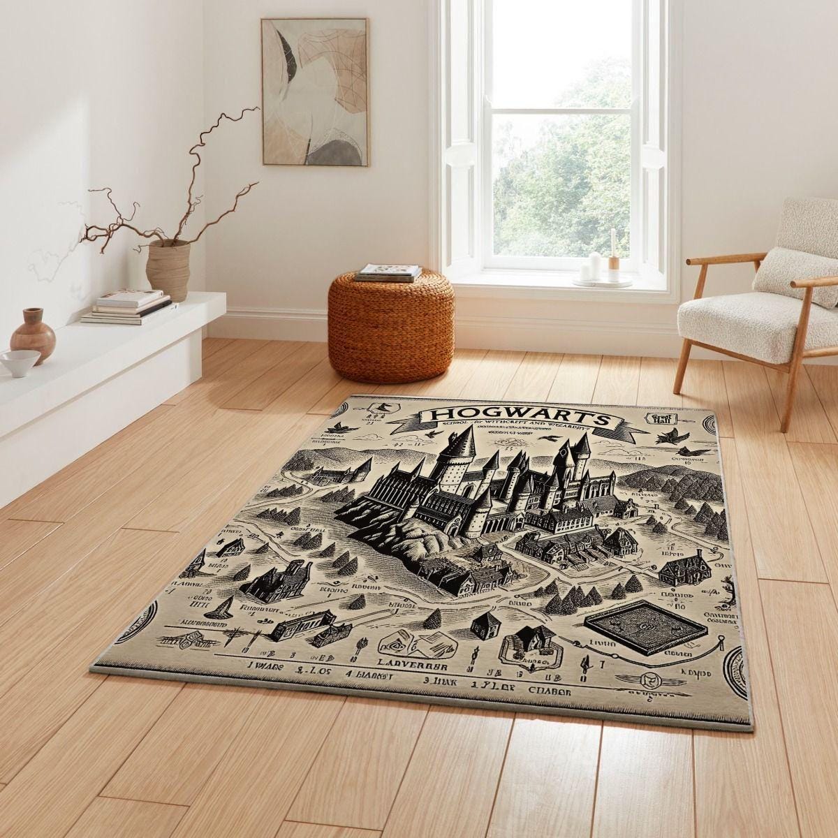 Wizarding School Rug for Teens - Witchcraft Academy Themed Room Decor - Fantasy Carpet for Cozy Bedroom - Magical Teenagers Rug