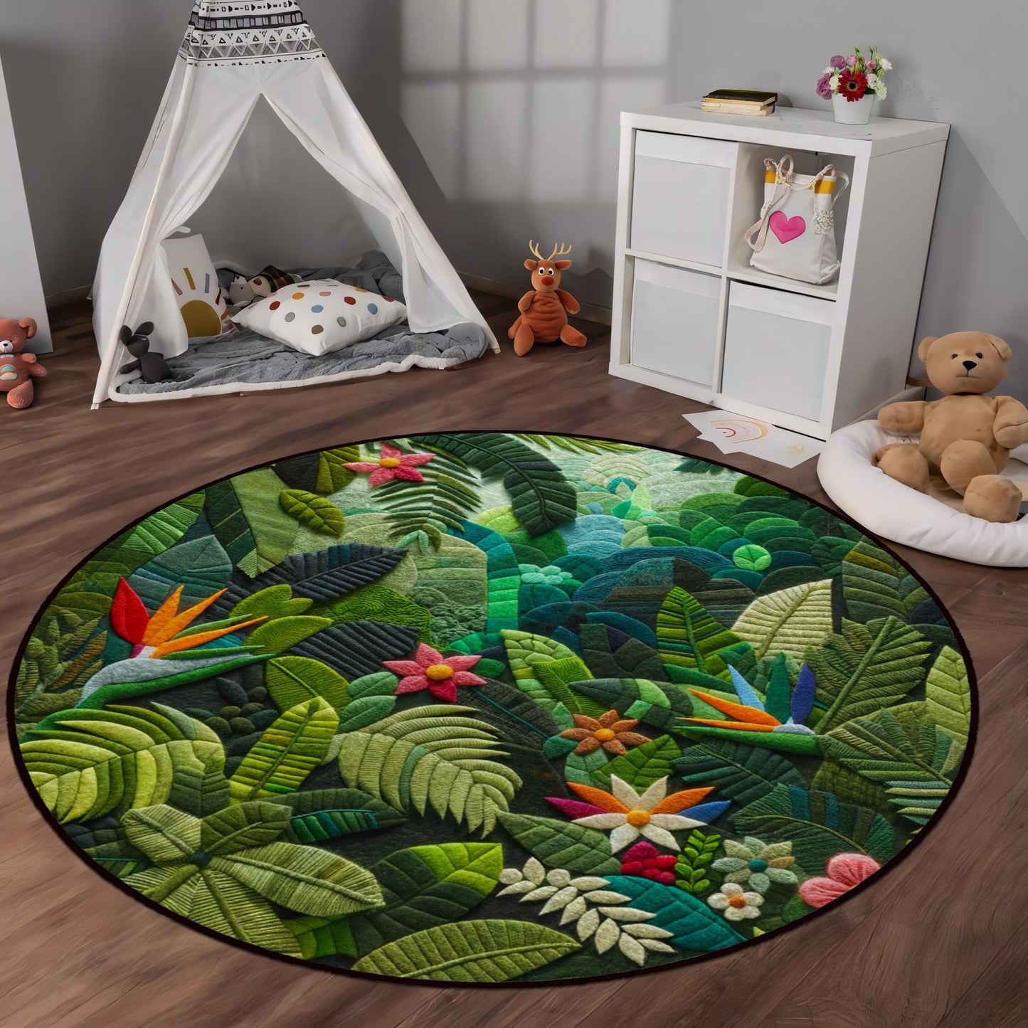 Monstera Rug - Tropical Area Rug, Green Exotic Vibes Carpet, Palm Leaf Design Mat - Child's Paradise Rug, Kids Room Rug, Living Room Rug