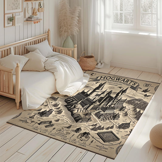 Wizarding School Rug for Teens - Witchcraft Academy Themed Room Decor - Fantasy Carpet for Cozy Bedroom - Magical Teenagers Rug