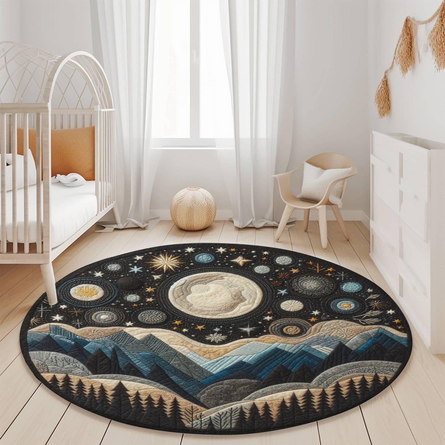 Celestial Nursery Room Rug, Abstract Night Sky Living Room Rug, Cozy Nature-Inspired Decor, Housewarming Gift, Celestial Nature Rug