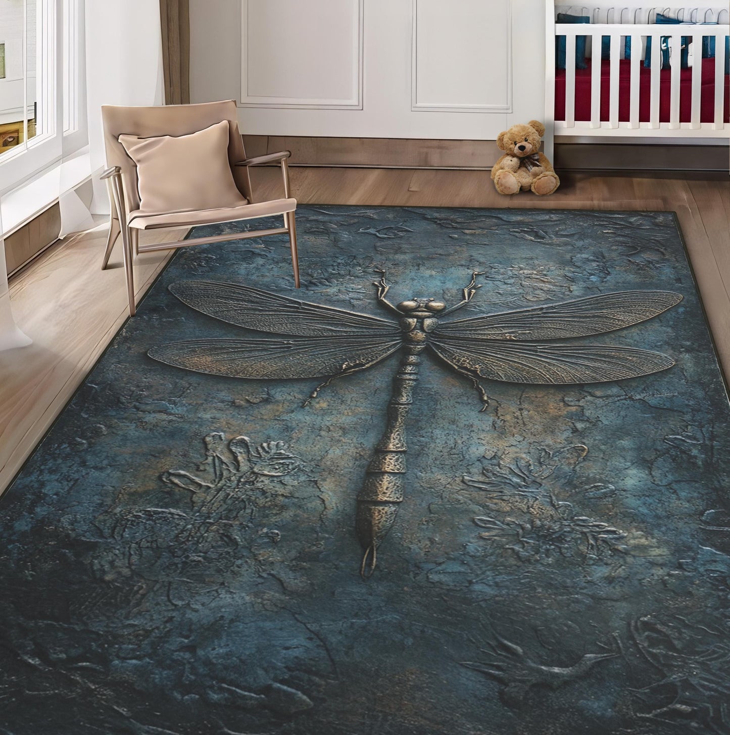 Dragonfly Rug - Modern Area Rug - Dragonfly Art Rug for Home Decor - Housewarming Gift, Birthday Gift, Personalized Gift for Him Her