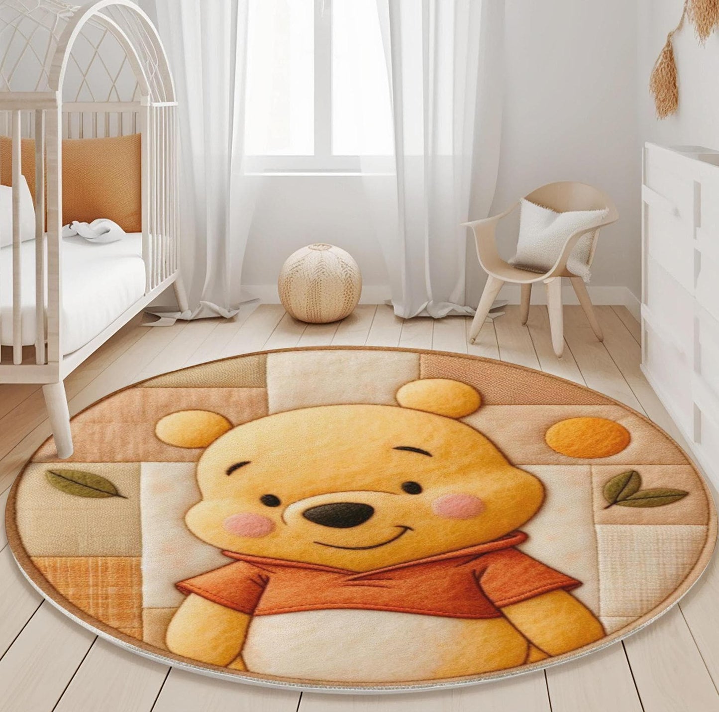 Adorable Pooh Nursery Rug - Round Play Mat for Baby and Kids Room Decor - Soft Rug for Nursery - Bear Rug - Winnie The Pooh Rug