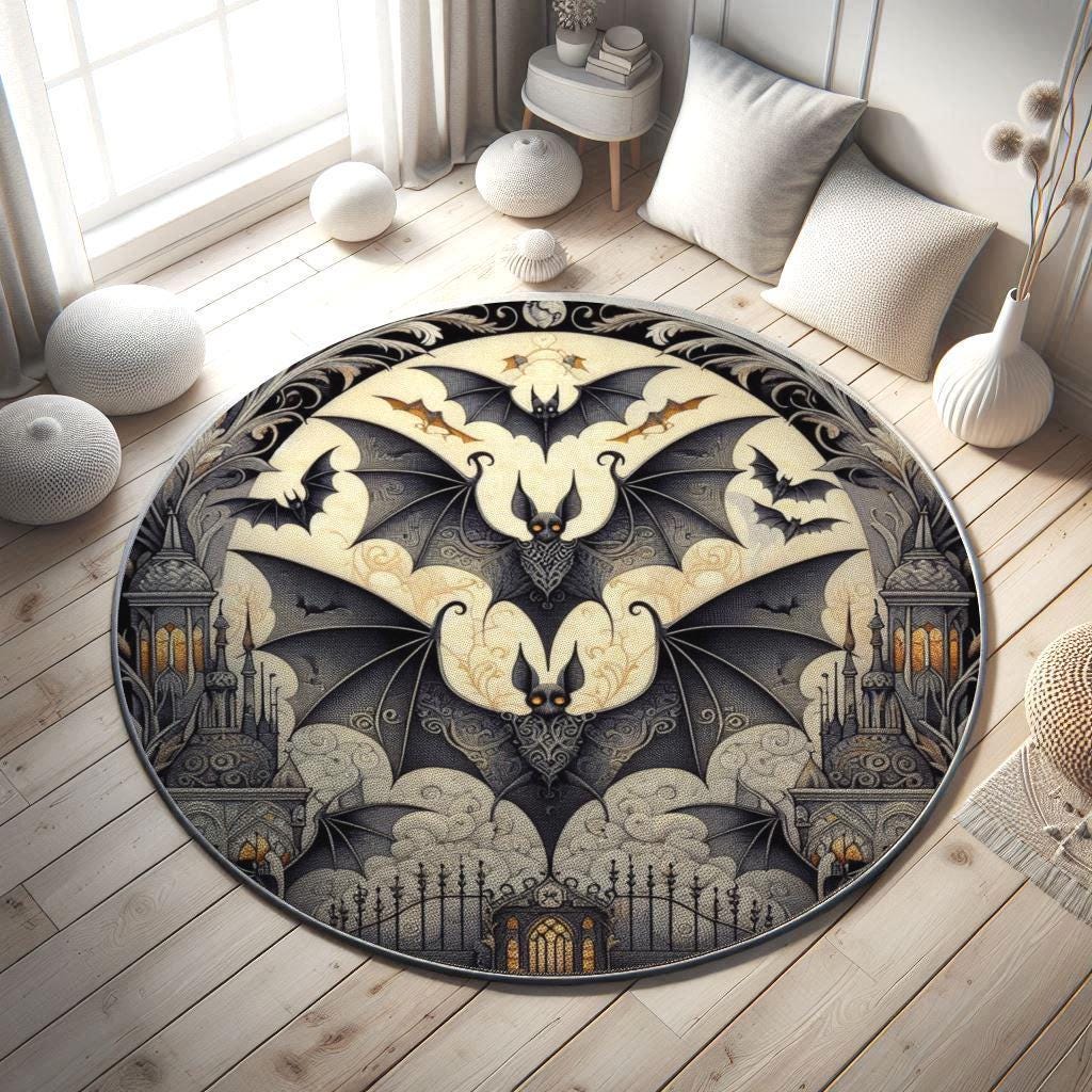 Gothic Bat Rug, Halloween Bat Rug, Gothic Horror Themed Rug, Spooky Rug, Dark Aesthetic Rug, Halloween Home Decor, Halloween Gift, Bat Rug