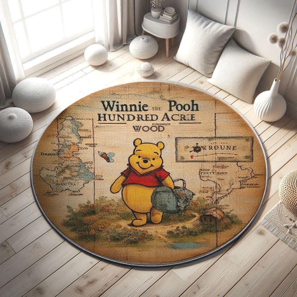 Winnie the Pooh Baby Rug - Hundred Acre Wood Nursery Room Rug - Woodland Play Mat for Kids - Toddler Floor Mat featuring Pooh Bear