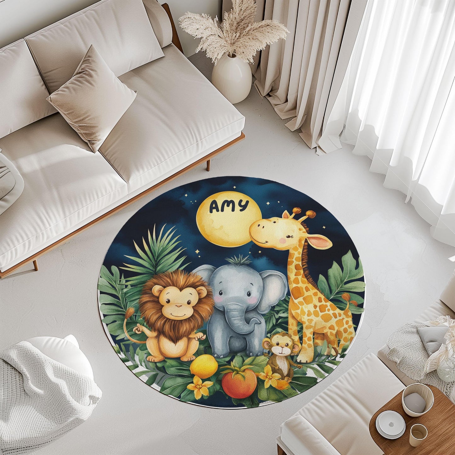 Custom Name Nursery Rug, Baby Jungle Playmat, Baby Animals Carpet, Baby Room Decor, Gift for Kids, Baby Shower Rug, Newborn Gift Rug