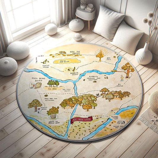 Whimsical 100 Acre Wood Rug - Winnie the Pooh Nursery Playroom Toddler Room Rug - Soft Woodland Baby Mat