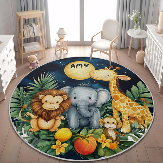 Custom Name Nursery Rug, Baby Jungle Playmat, Baby Animals Carpet, Baby Room Decor, Gift for Kids, Baby Shower Rug, Newborn Gift Rug