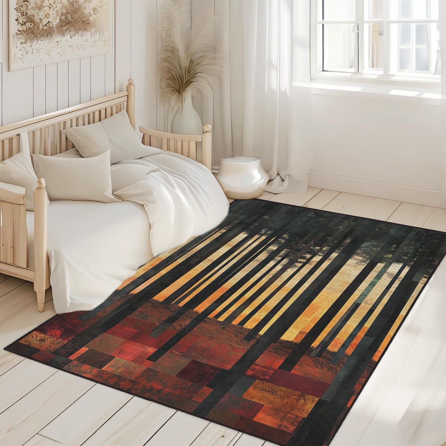 Enchanted Forest Rug, Woodland Long Trees Carpet, Trees Rug, Landscape Floor Decor, Sunset Forest Rug, Woodland Nursery rug, Living room Rug