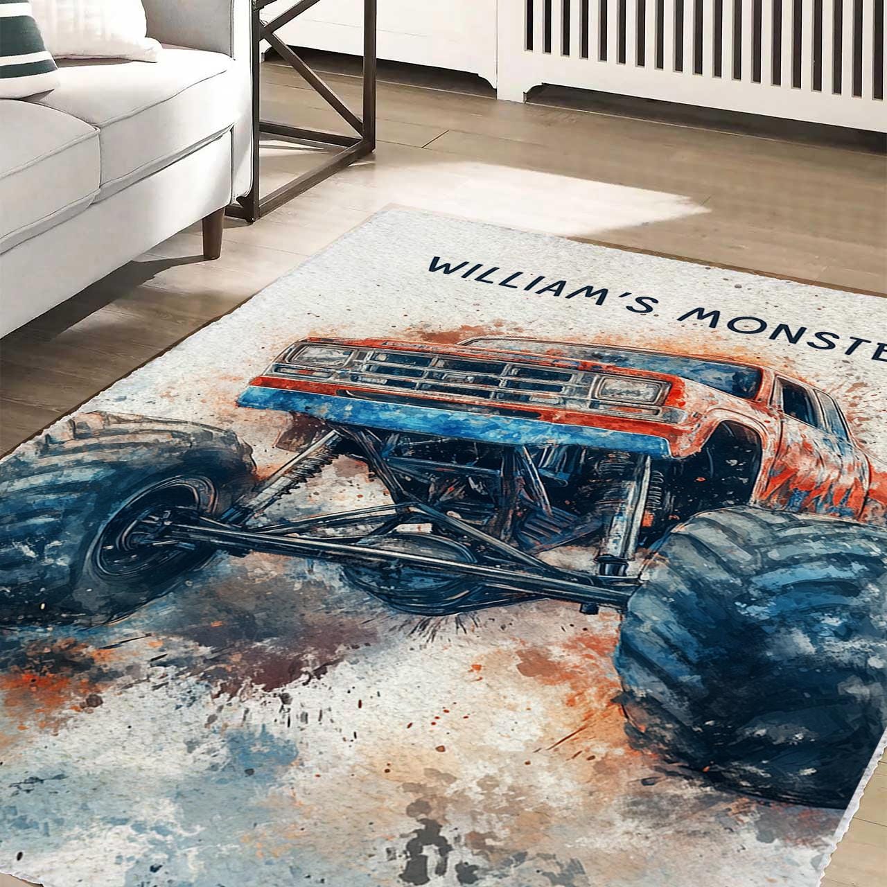 Personalized Kids Monster Truck Rug, Custom Name Kids Room Decor, Boys Room Rug, Truck Rug, Toddler Playroom Rug, Gift for Boys, Monster Rug