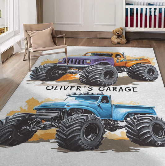 Personalized Monster Truck Rug, Custom Name Kids Room Decor, Boys Room Rug, Monster Truck Design Rug, Playroom Rug, Gift for Boys