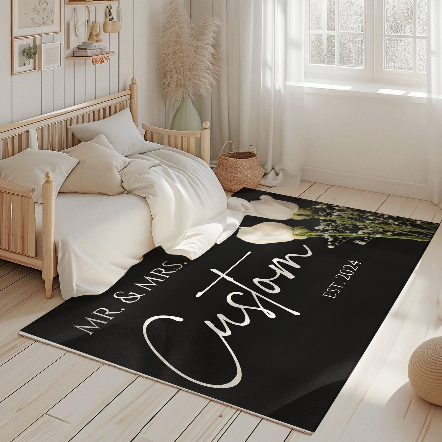 Custom Mr Mrs Rug, Personalized Wedding Rug, Custom Bachelorette Party Rug, Bachelorette Rug, Wedding Gift, Anniversary Gift Wife, Black Rug