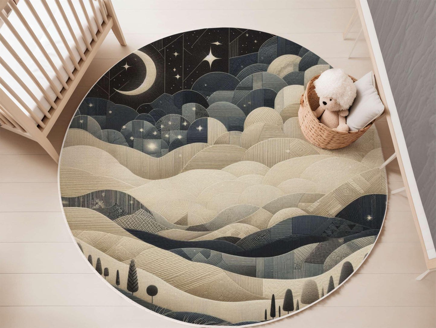 Moon Stars Rug, Night Sky Rug, Mountain Landscape Rug, Nursery Rug, Baby Rug, Living Room Rug, Peaceful Night Sky Rug, New Home Gift Rug