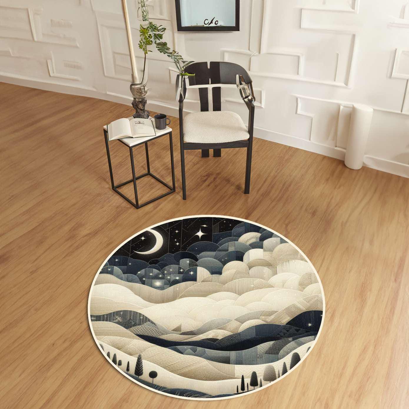 Moon Stars Rug, Night Sky Rug, Mountain Landscape Rug, Nursery Rug, Baby Rug, Living Room Rug, Peaceful Night Sky Rug, New Home Gift Rug