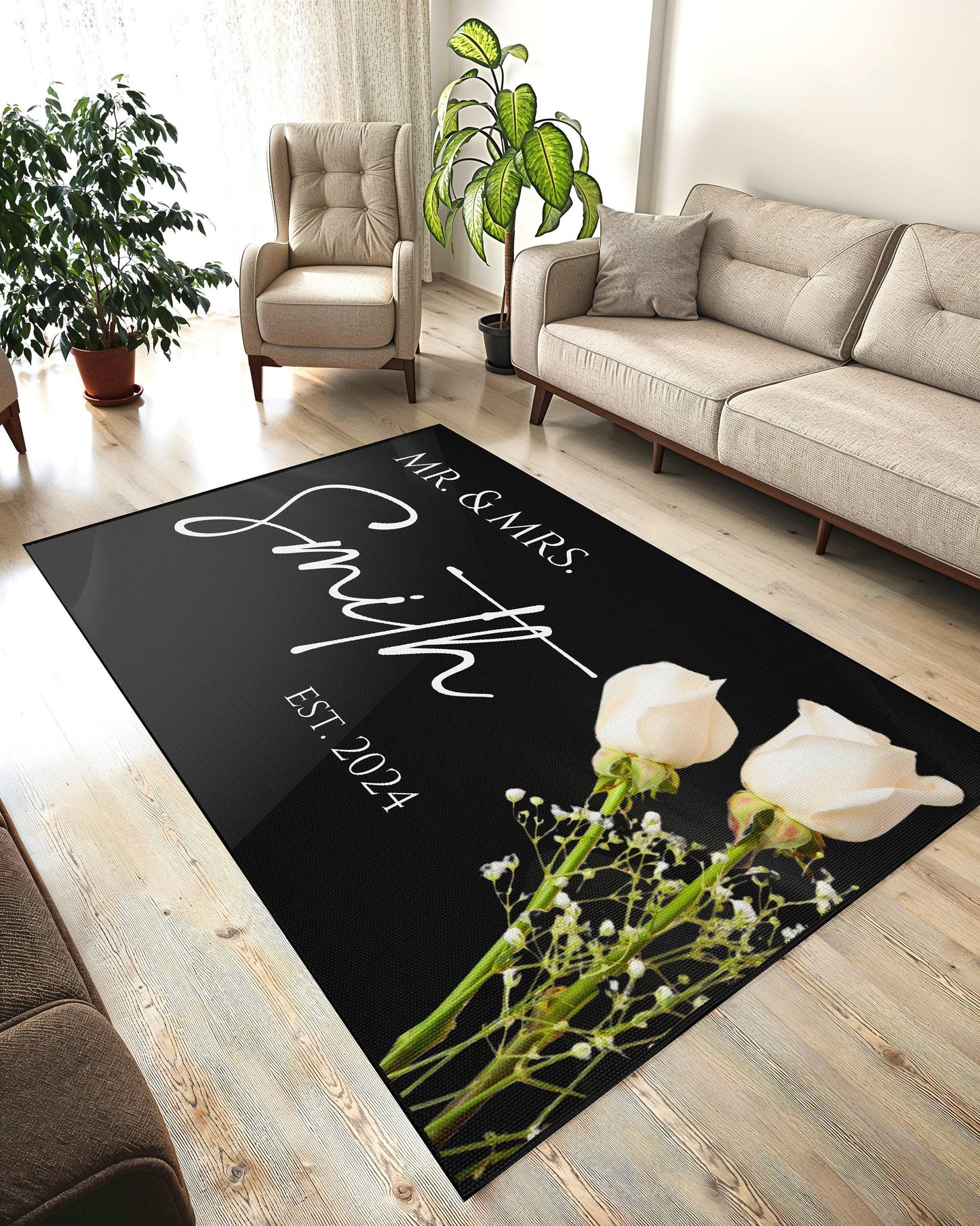 Custom Mr Mrs Rug, Personalized Wedding Rug, Custom Bachelorette Party Rug, Bachelorette Rug, Wedding Gift, Anniversary Gift Wife, Black Rug