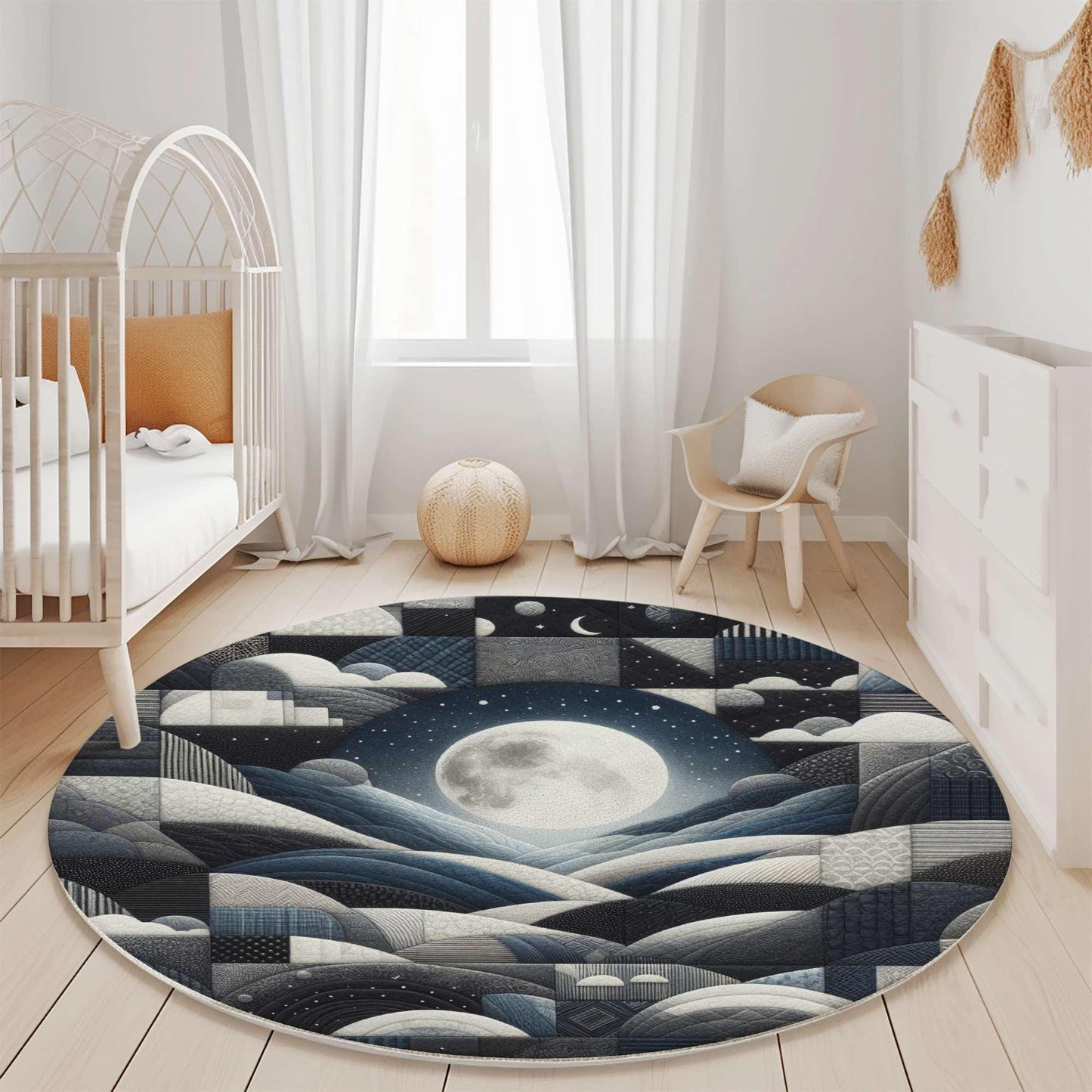 Midnight Sky Design Rug, Abstract Geometric Floor Art Rug, Dark Night Rug, Living Room Rug, Home Decor, Full Moon Rug, Artistic Floor Rug