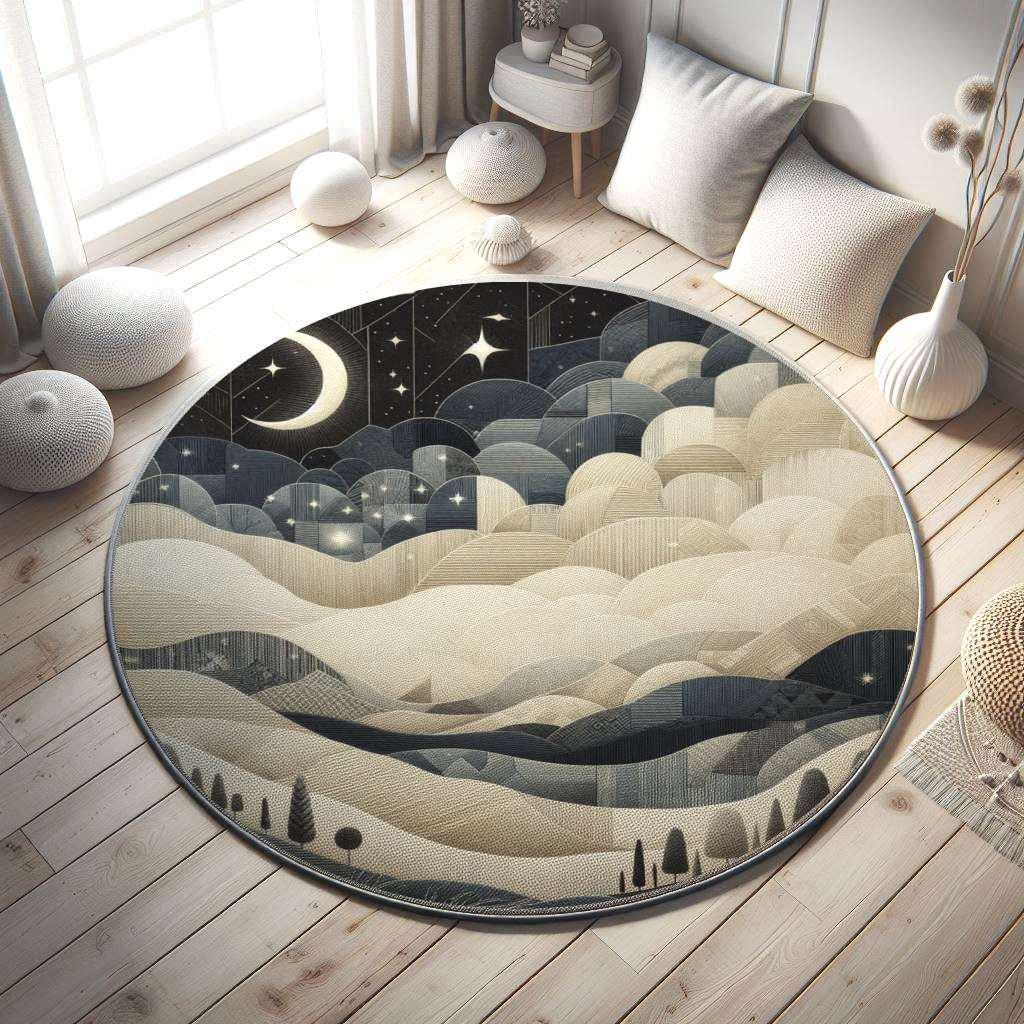 Moon Stars Rug, Night Sky Rug, Mountain Landscape Rug, Nursery Rug, Baby Rug, Living Room Rug, Peaceful Night Sky Rug, New Home Gift Rug