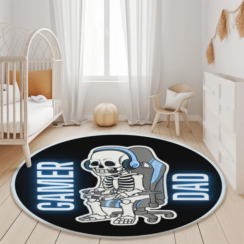 Gamer Dad Rug, Funny Gaming Rug, Skeleton Gamer Rug, Gaming Room Decor, Fathers Day Gift, Non-Slip Floor Mat, Boys Bedroom Decor, Dad Gift