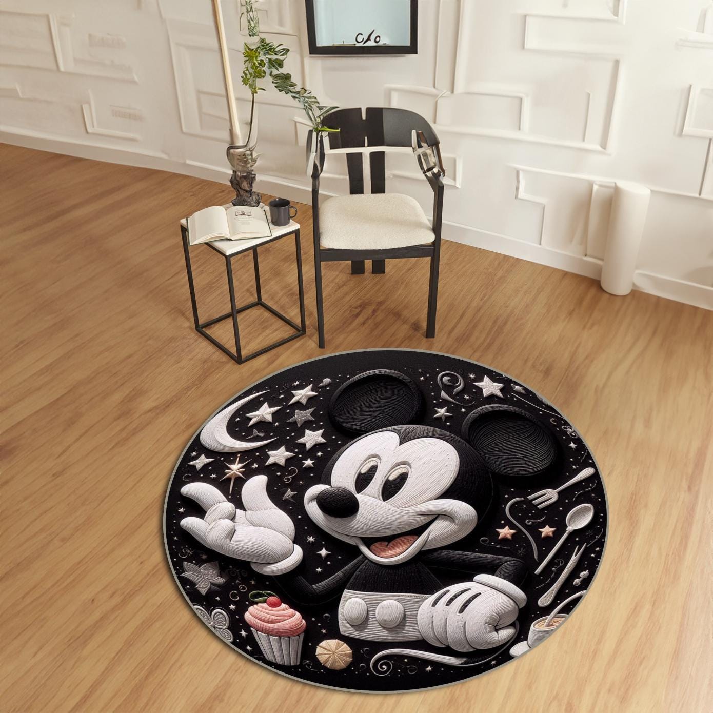 Disney Mickey Mouse Nursery Rug, Black and White Mickey Rug, Mickey Mouse Decor, Playroom Rug, Baby Room Decor, Kids Room Rug,  Area Rug