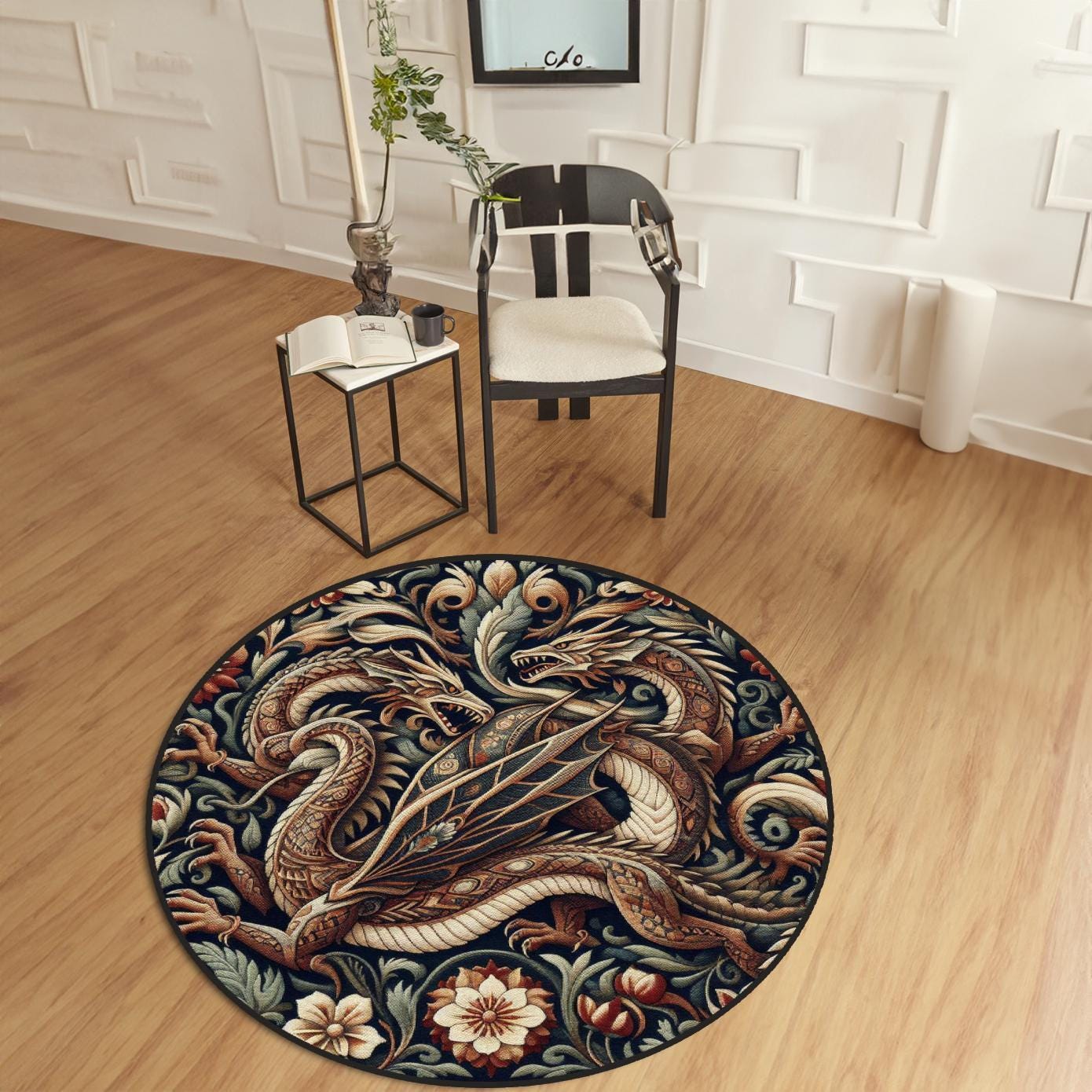 Dragon Rug, Medieval Rug, Fantasy Rug, Floral Rug, Area Rug, Decorative Rug, Living Room Rug, Bedroom Rug, Teenager Room Rug, Gothic Dragon