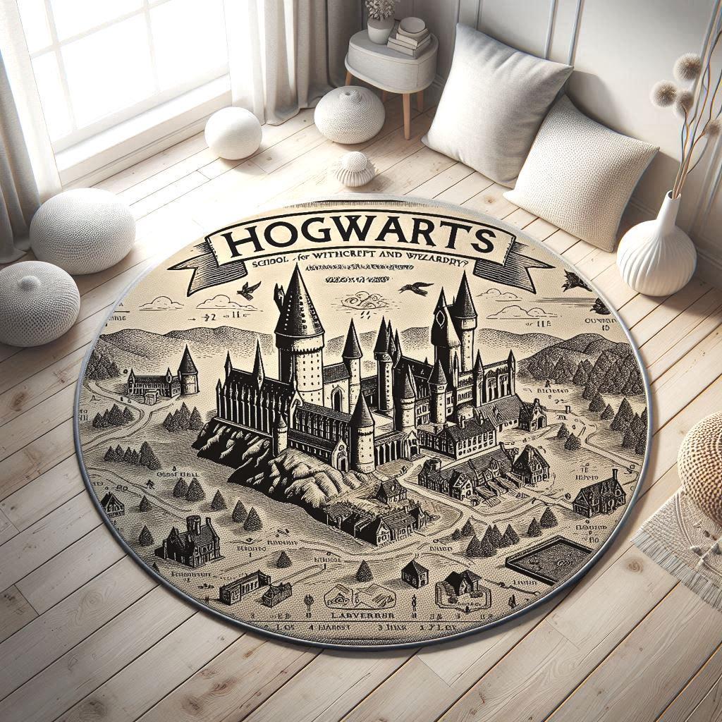 Wizarding School Rug, Witchcraft Academy Rug for Teens, Magical Decor for Teenager's Room, Fantasy Themed Rug, Cozy Bedroom Carpet