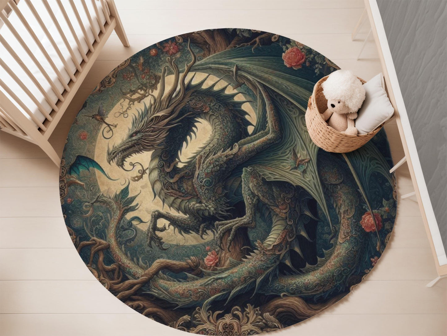 Fantasy Dragon Rug, Victorian Gothic Enchanted Rug, Medieval Rug, William Morris Style Rug, Gothic Home Decor, Fantasy-Inspired Floor Rug