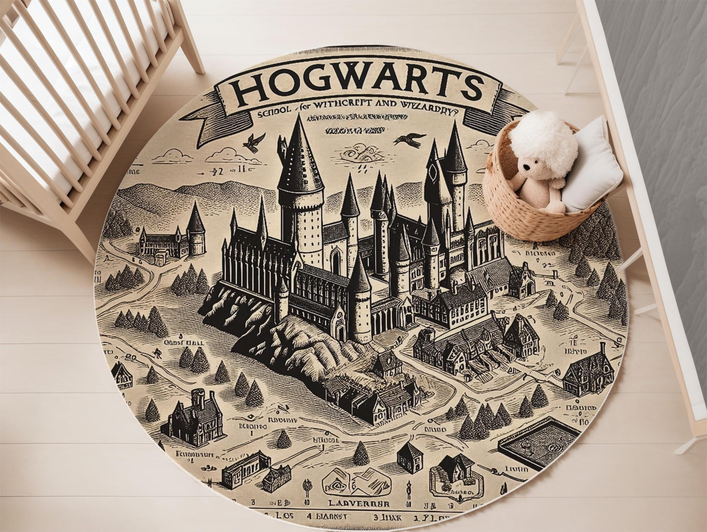 Wizarding School Rug, Witchcraft Academy Rug for Teens, Magical Decor for Teenager's Room, Fantasy Themed Rug, Cozy Bedroom Carpet